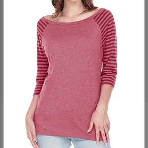 Cardinal 3/4 Stripe-Sleeve Boatneck Top, L